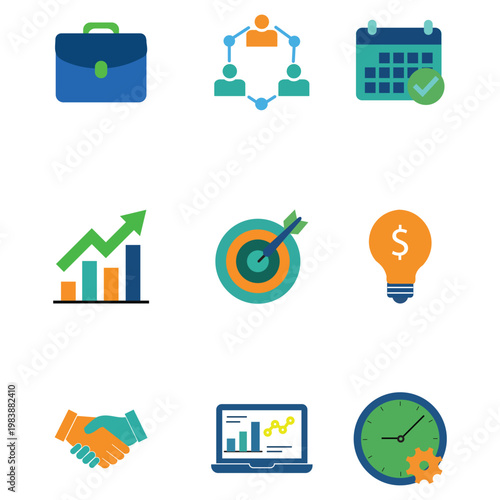 Strategic Business & Corporate Growth Solid Icon Set – Premium Vector Graphics for Project Management, Financial Planning, and Professional Services