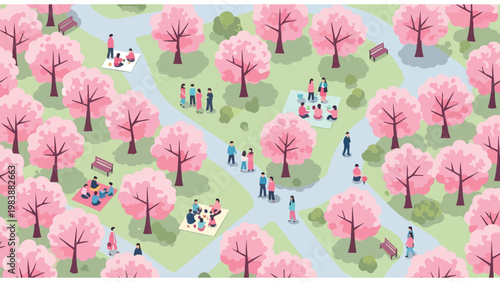Spring Park Picnic & Cherry Blossom Viewing - People Enjoying Outdoors
