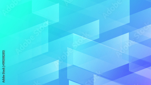 Clean blue and cyan background with overlapping transparent geometric prisms for professional technology and business