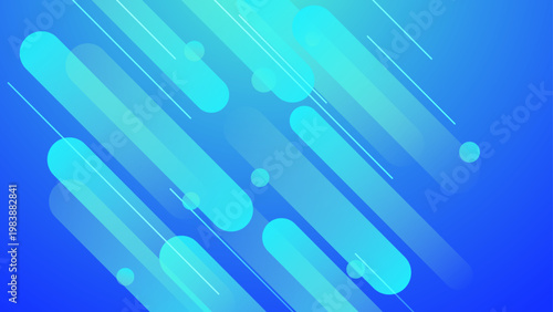 Professional blue and cyan gradient background with overlapping rounded diagonal shapes and subtle light effects