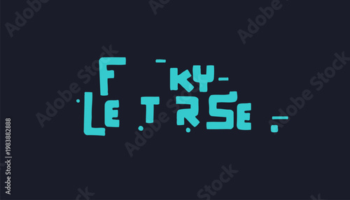Glitchy futuristic text effect with blue pixelated letters on dark background digital distortion