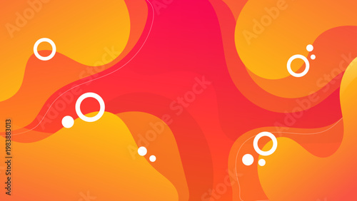 Vibrant orange and red liquid gradient background with floating white circles and flowing organic wave shapes
