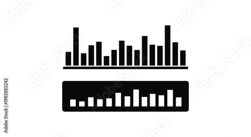 Abstract waveform graphic with a rectangular base black silhouette