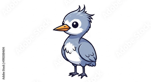 Cute cartoon baby bird standing isolated on white background.