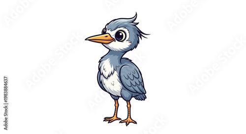 Cute cartoon baby bird standing on white background.