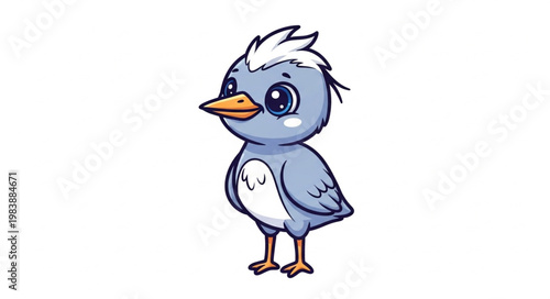 Cute cartoon baby bird standing on white background.
