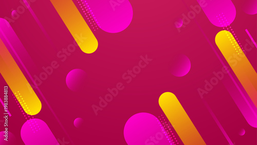 Dynamic abstract background with pink and yellow pill shapes and dots