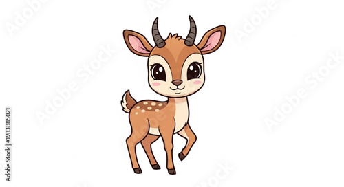 Cute cartoon baby deer with big eyes and small horns.