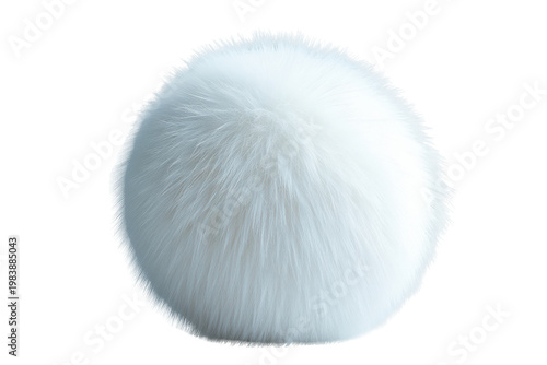 Fluffy white round pompom made of soft faux fur on black background ball, Isolated On White, Png Transparent, Cut Out