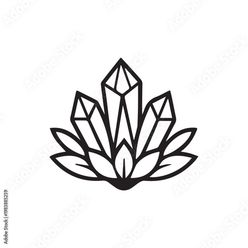 Elegant lotus flower and crystal gem outline artistic design for spiritual wellness