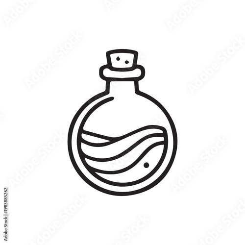 Mystical Elixir Bottle with Wavy Liquid and Cork Stopper Enchanting Icon Design