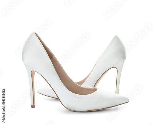 Stylish high heels on white...