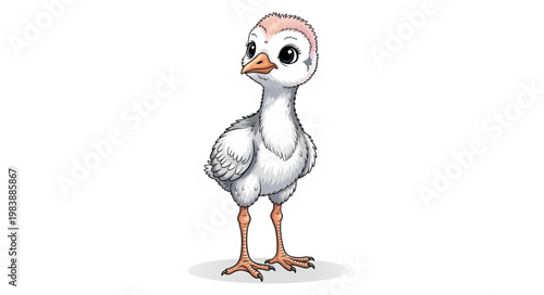 Cute Cartoon Baby Turkey Standing Isolated on White Background.