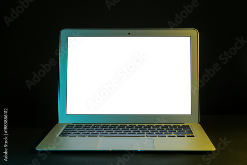 Modern laptop on black back...