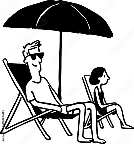 파라솔 밑에 있는 사람들