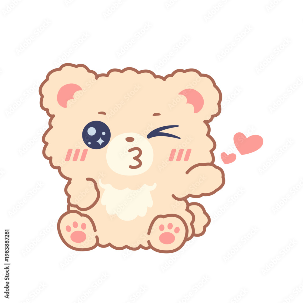 Fototapeta premium Cute Bear Character Blowing Kiss Expression Adorable Kawaii Cartoon Illustration