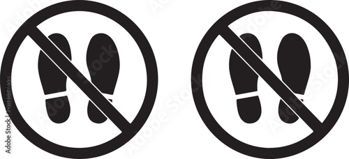 Prohibition signs indicating no walking or standing with footwear in specific areas vector icon