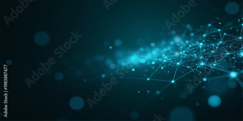 A glowing digital vector illustration of fiber optics creating an abstract blue background with bright light spots and motion lines for a magic energy science concept