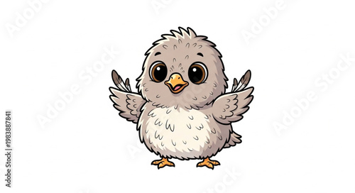 Cute cartoon chick with big eyes and fluffy feathers.