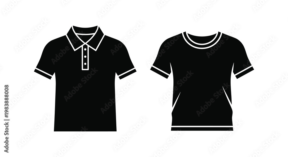 Naklejka premium Two black t shirts displayed a polo and a crew neck silhouette
