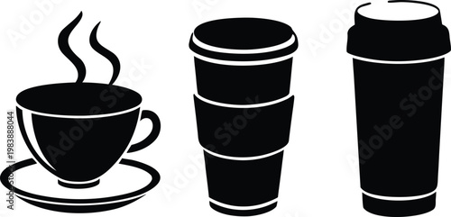 Black and white icons of coffee cup and disposable cups