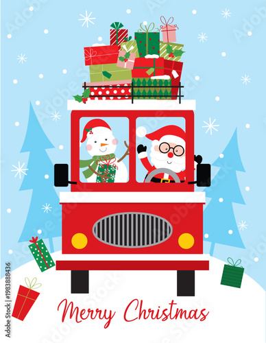 christmas greeting card with santa claus and snowman design