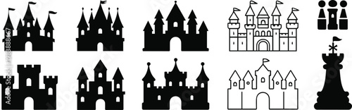 Castle skyline and landmark silhouette set