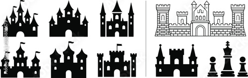 Chess rook and castle icon variations
