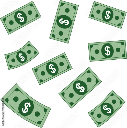 Scattered dollar bills arranged in a circle