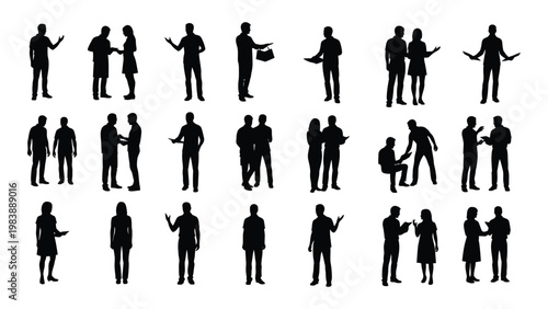 A collection of black silhouette figures depicting diverse people in various casual poses and interactions