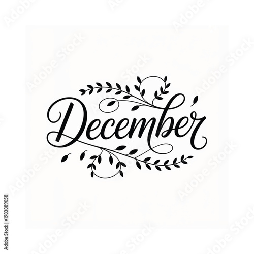 Elegant calligraphy design featuring the month of december and floral elements