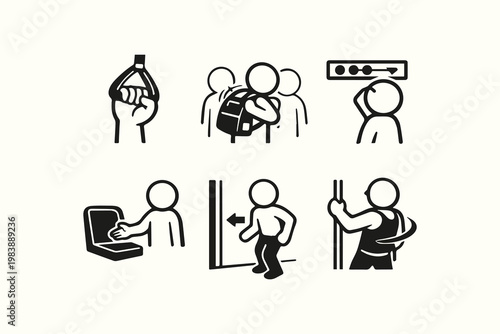 Public Transport Etiquette and Travel Activities Pictogram Collection