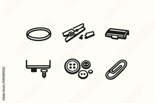 Essential Household and Office Objects Monochrome Icon Set Utility Items