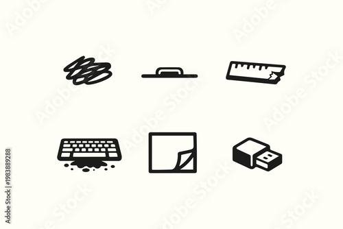 Modern minimalist icon set featuring creative tools office supplies and tech gadgets