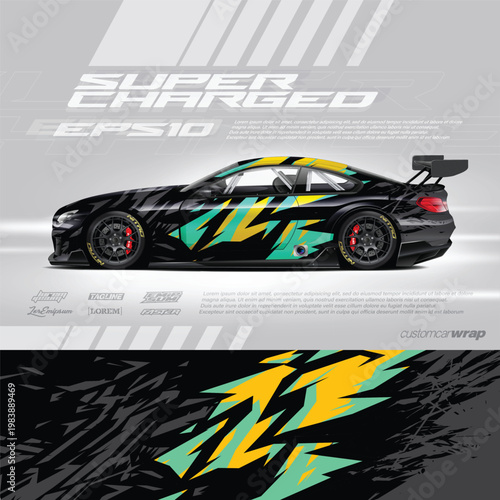 Car wrap decal designs. Abstract racing and sport background for racing livery or daily use car vinyl sticker.