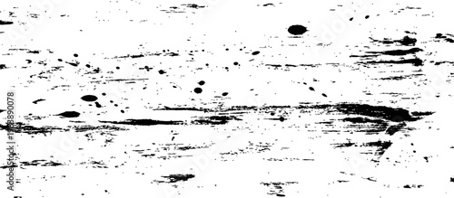 Abstract Black and White Grunge Texture with Distressed Brush Strokes and Ink Splatters