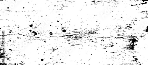Black and White Grunge Overlay Texture with Ink Splatters and Cracks Distressed Vector Background