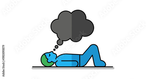 a person lying down thinking deeply with a dark thought bubble illustrating mental health stress and emotional wellbeing