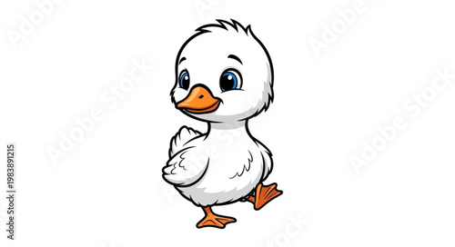Cute cartoon duckling walking with one leg raised.
