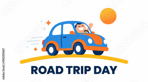 Embark on an unforgettable road trip adventure with this fun and vibrant illustration celebrating the joy of travel and exploration