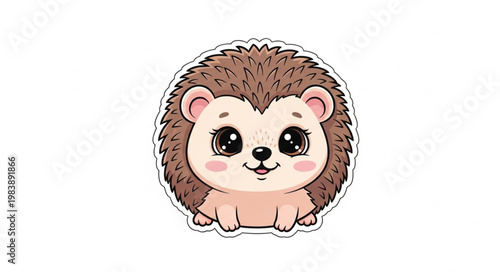 Cute cartoon hedgehog sticker with big eyes and soft fur.
