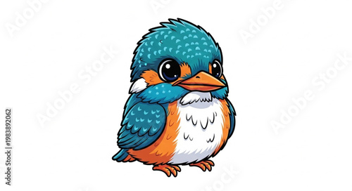 Cute cartoon kingfisher bird illustration.