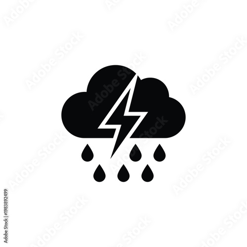 Thunderstorm editable icon black silhouette of cloud with lightning and raindrops for weather apps