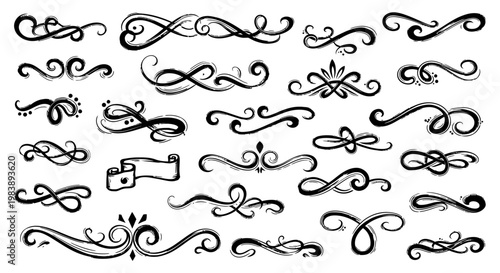 collection of hand-drawn ornate scroll dividers and flourish design elements perfect for elegant typography and graphic adornment.