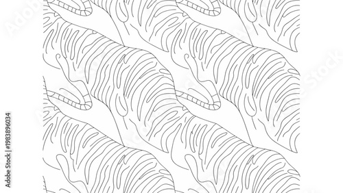 Minimal hand-drawn tiger stripe seamless pattern with organic curves and bold black line art on white background