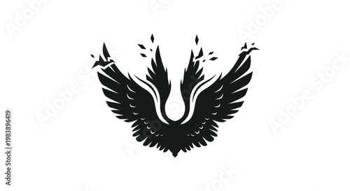 Black Phoenix Bird Wings Spread Wide.