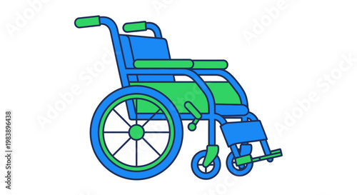 Blue and green wheelchair illustration.