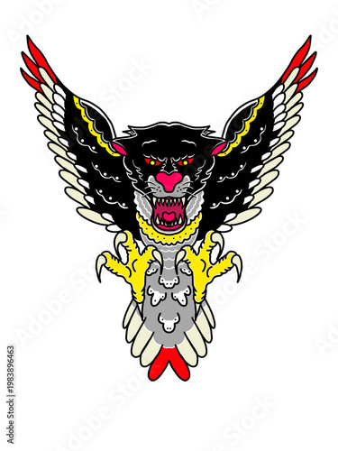 Cuadro en lienzo PANTHER EAGLE AMERICAN OLDSCHOOL TATTOO DESIGN