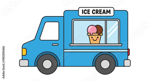 Blue Ice Cream Truck Vehicle.