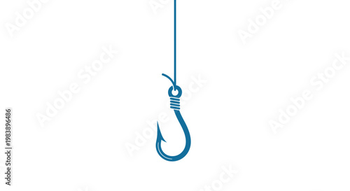 Blue fishing hook on line.